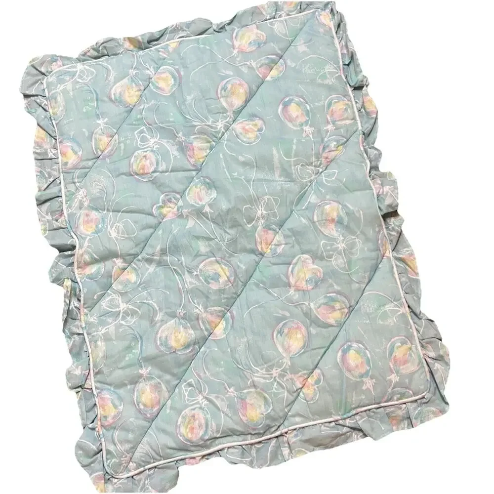 Judi’s Vintage Baby Girl Quilt Blanket Ruffles Balloons 80s 90s Cottagecore USA